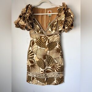 FARM Rio Brown and Cream Mini Dress